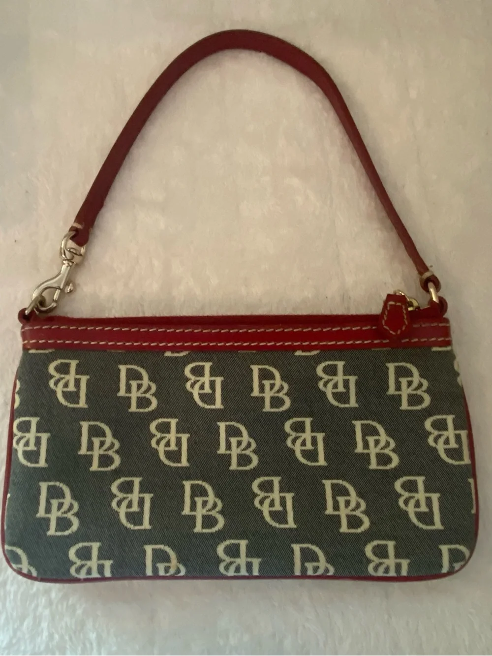 Dooney & Bourke DB Logo Canvas Wristlet with Red Trim and Extender